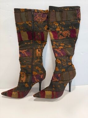 Hype Patchwork Floral Knee-High Stiletto Boots - Multicolor